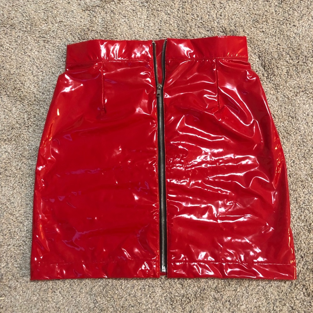 Patent PU leather Red Skirt